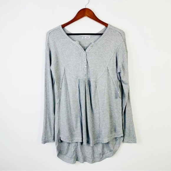 Sweet Romeo Waffle‎ Knit Oversized Henley Light Heather Grey Top Boho Tunic - Picture 3 of 7